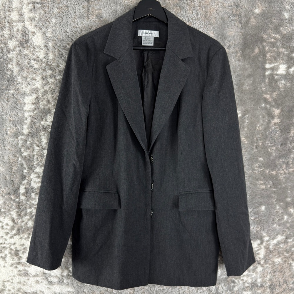 Nine West Size 14 Professional Career Hook Eye Blazer Gray Long Sleeve Women